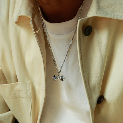 Sterling Silver Black CZ Dumbbell Pendant – White Gold Finish