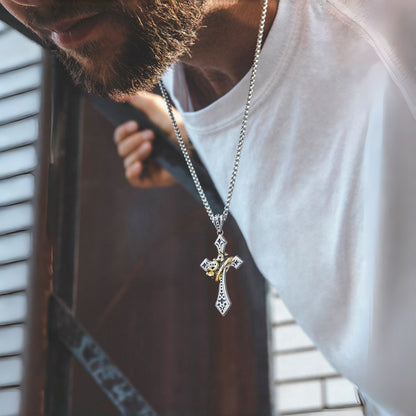 Sterling Silver Royal Crown Cross Pendant – Gold Finish