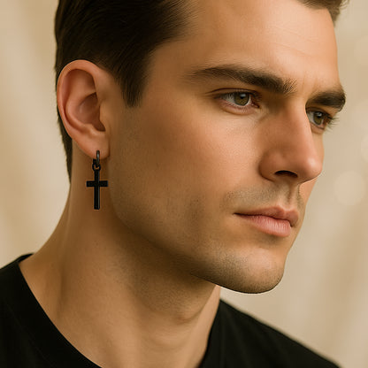 Sterling Silver Cross Drop Earrings – Black Rhodium Finish
