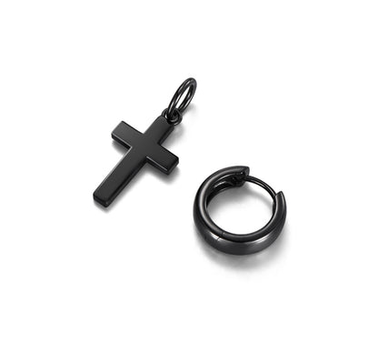 Sterling Silver Cross Drop Earrings – Black Rhodium Finish