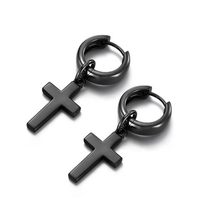 Sterling Silver Cross Drop Earrings – Black Rhodium Finish
