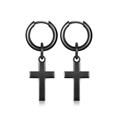 Sterling Silver Cross Drop Earrings – Black Rhodium Finish