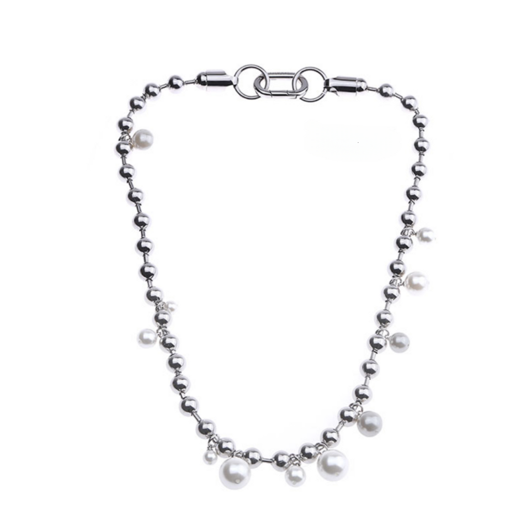 Mixed Pearl Beaded Necklace – Silver Finish