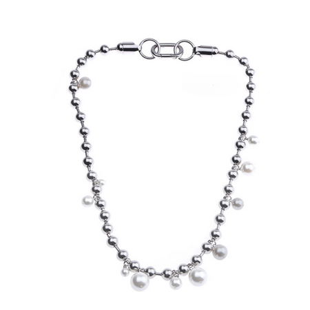 Mixed Pearl Beaded Necklace – Silver Finish