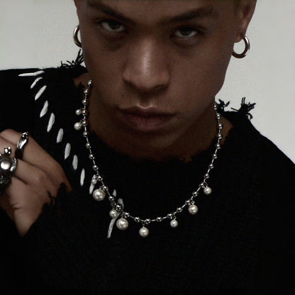 Mixed Pearl Beaded Necklace – Silver Finish