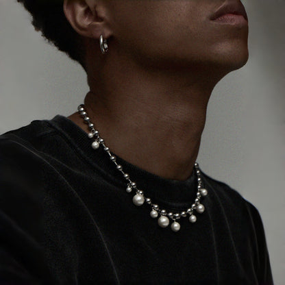 Mixed Pearl Beaded Necklace – Silver Finish