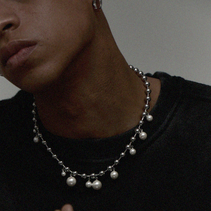 Mixed Pearl Beaded Necklace – Silver Finish