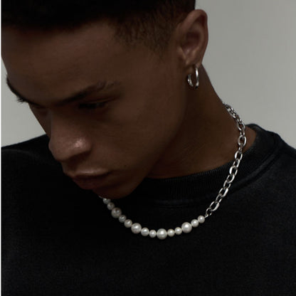 Paperclip Pearl Necklace – Silver Finish