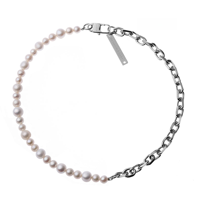 Paperclip Pearl Necklace – Silver Finish