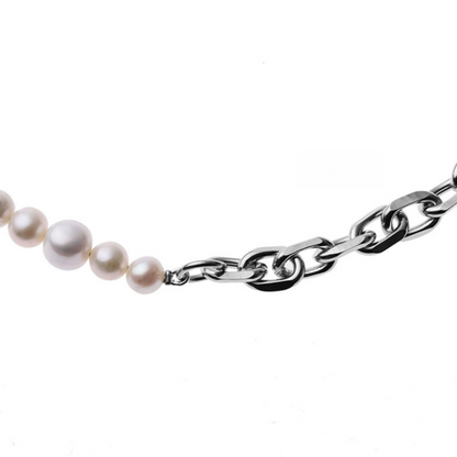 Paperclip Pearl Necklace – Silver Finish