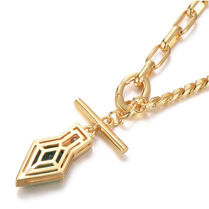 Sterling Silver Emerald Green Geometric Pendant – 14K Gold Finish