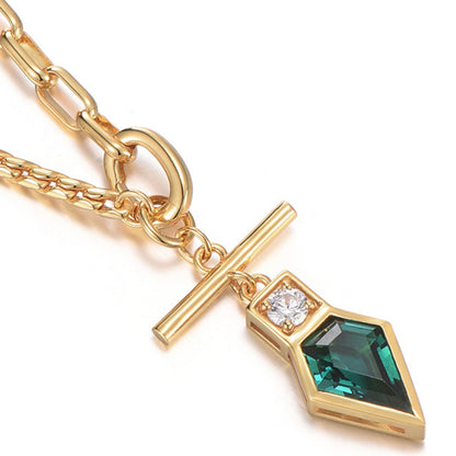 Sterling Silver Emerald Green Geometric Pendant – 14K Gold Finish