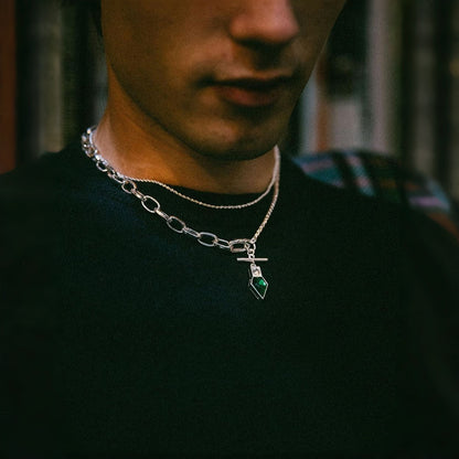 Sterling Silver Emerald Green Geometric Pendant – 14K Gold Finish