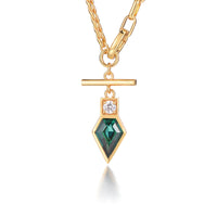 Sterling Silver Emerald Green Geometric Pendant – 14K Gold Finish