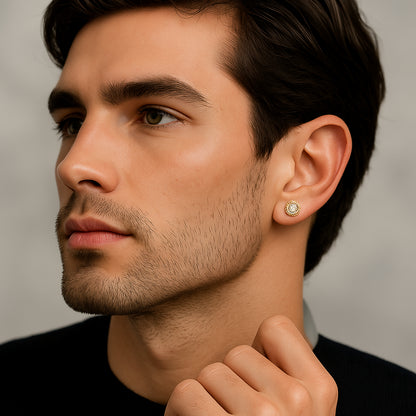 Iced Cluster Round Stud Earrings – 14K Gold Finish