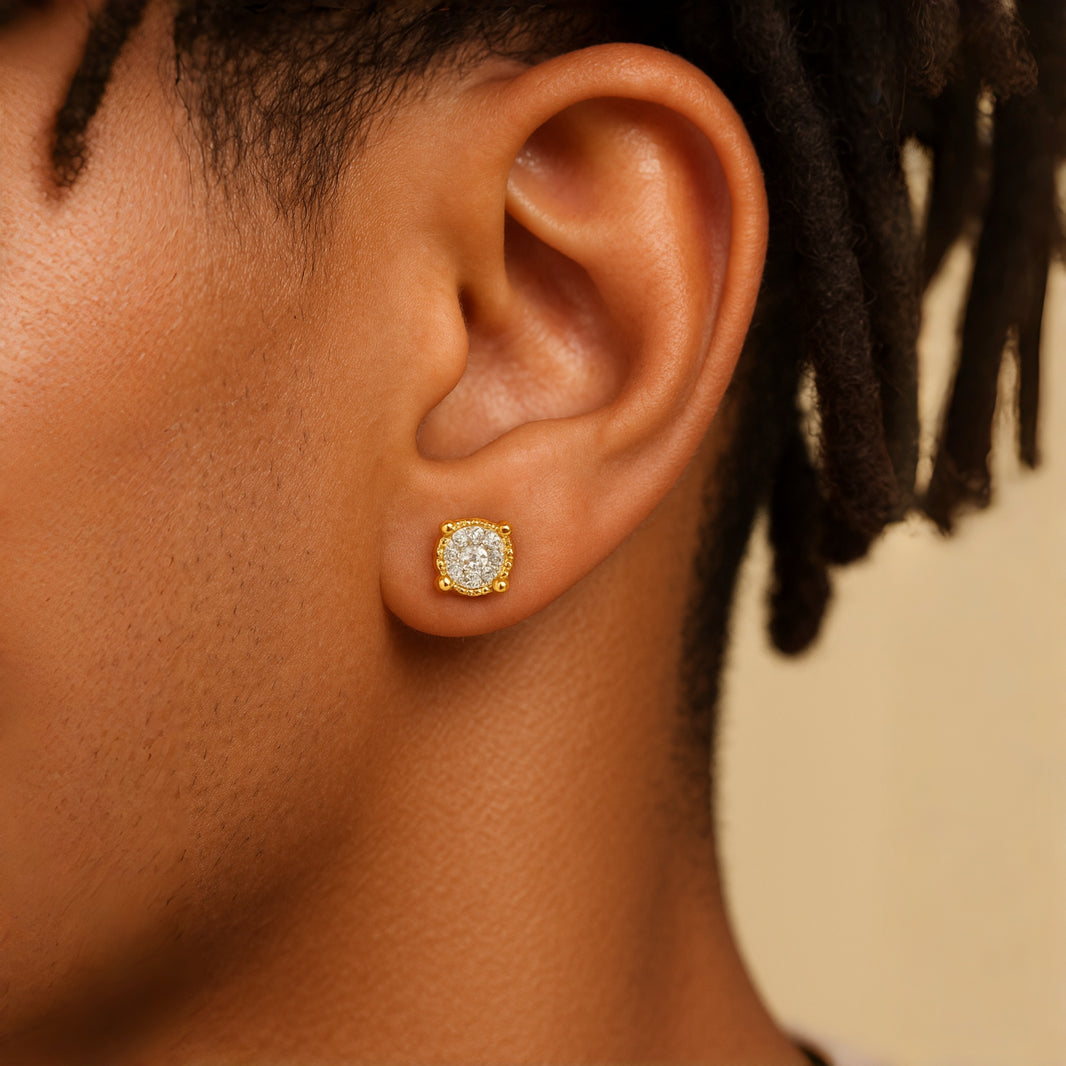 Iced Cluster Round Stud Earrings – 14K Gold Finish