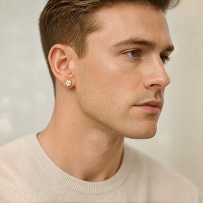 Iced Cluster Round Stud Earrings – 14K Gold Finish