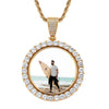 42mm Gold Plated Two-Sided Rotating Custom Photo Round Pendant with 5A CZ