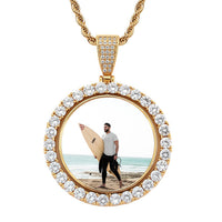 42mm Gold Plated Two-Sided Rotating Custom Photo Round Pendant with 5A CZ