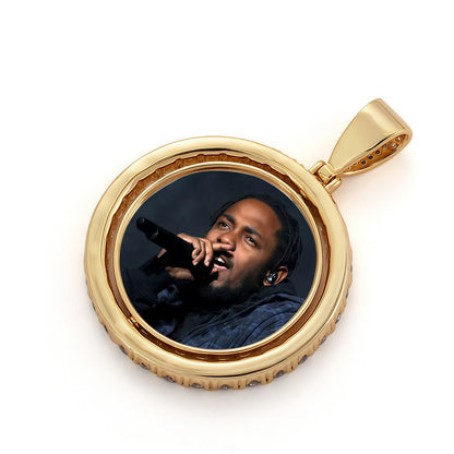 42mm Gold Plated Two-Sided Rotating Custom Photo Round Pendant with 5A CZ