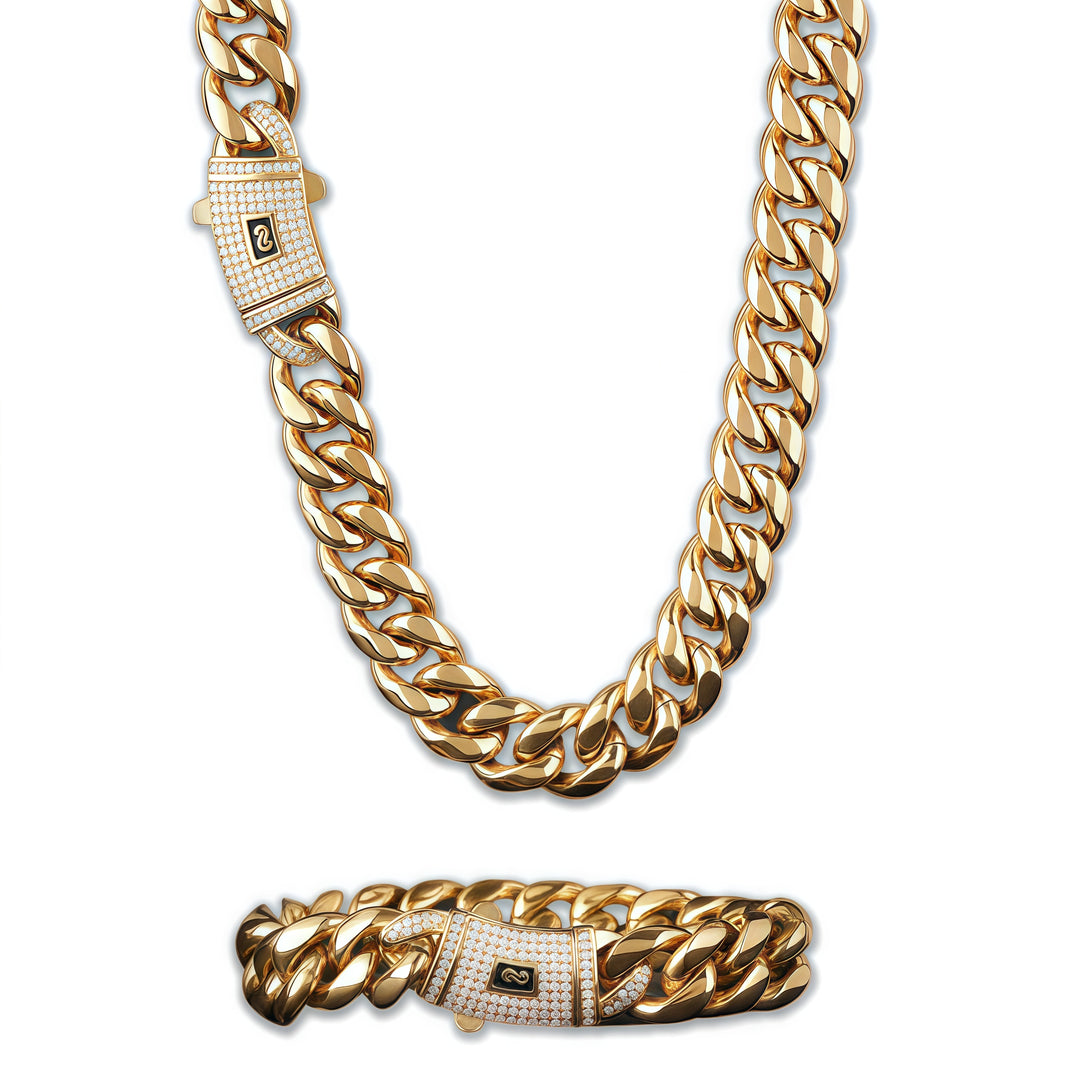 10mm Iced Cuban Link Chain Set – Gold Finish