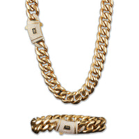 10mm Iced Cuban Link Chain Set – Gold Finish
