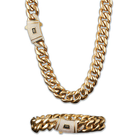 10mm Iced Cuban Link Chain Set – Gold Finish