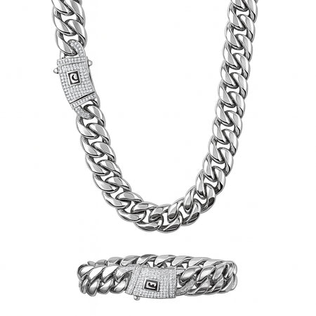 10mm Iced Cuban Link Chain Set – Silver Finish