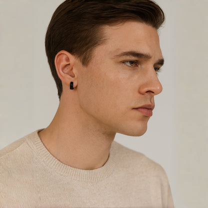 Sterling Silver Hexagon Huggie Hoop Earrings – Black Rhodium Finish