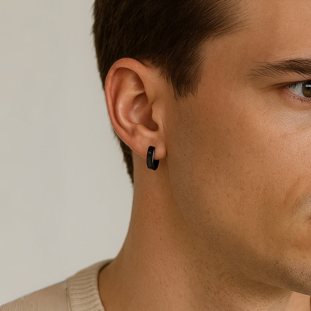 Sterling Silver Hexagon Huggie Hoop Earrings – Black Rhodium Finish