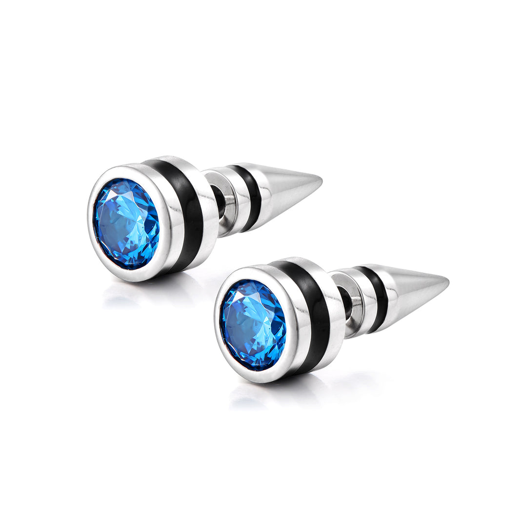 Sterling Silver Sapphire Blue Stud Earrings – Rhodium Finish