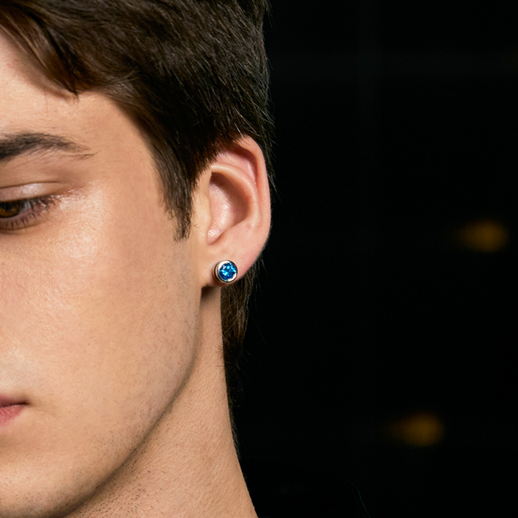 Sterling Silver Sapphire Blue Stud Earrings – Rhodium Finish