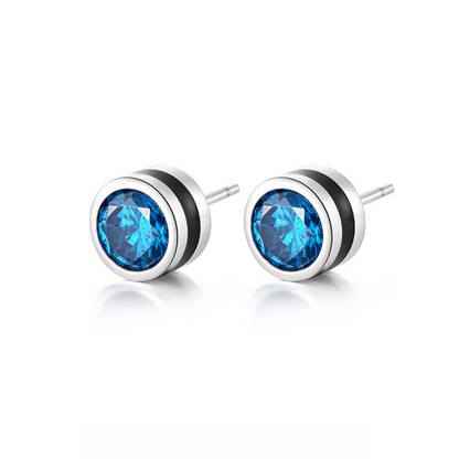 Sterling Silver Sapphire Blue Stud Earrings – Rhodium Finish