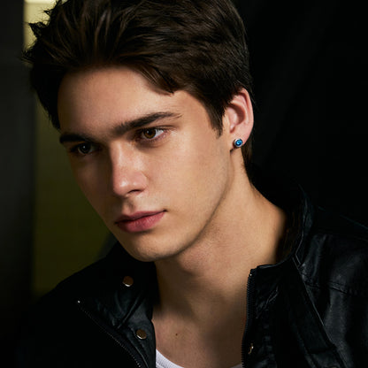 Sterling Silver Sapphire Blue Stud Earrings – Rhodium Finish