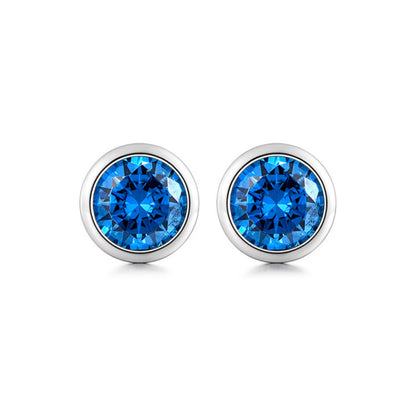 Sterling Silver Sapphire Blue Stud Earrings – Rhodium Finish