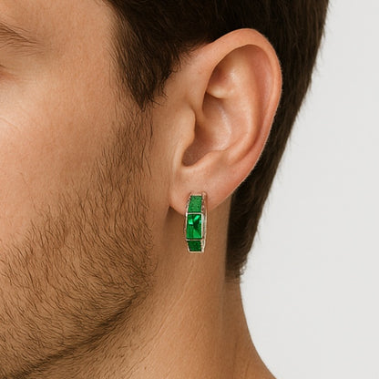 Sterling Silver Green CZ Huggie Hoop Earrings – Rhodium Finish