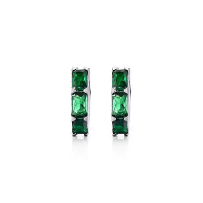 Sterling Silver Green CZ Huggie Hoop Earrings – Rhodium Finish