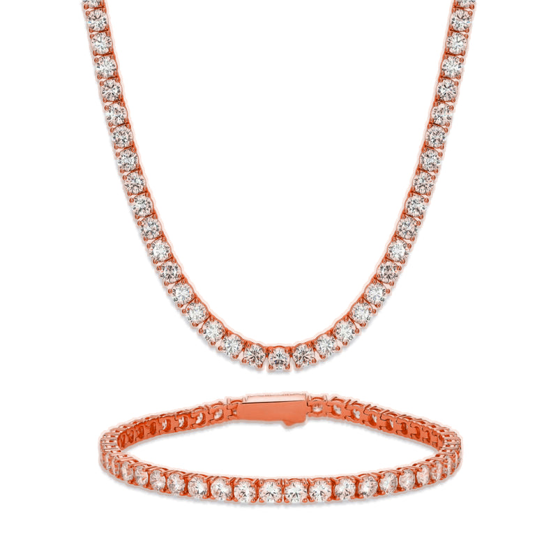 4mm Tennis Chain Set – Rose Gold Finish