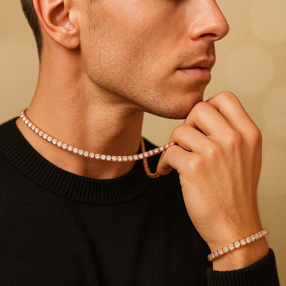 4mm Tennis Chain Set – Rose Gold Finish