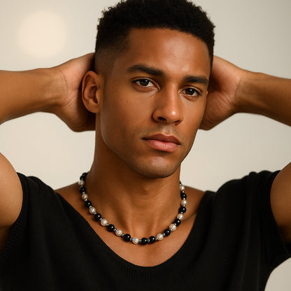 Tiger’s Eye and Pearl Necklace – Silver Finish