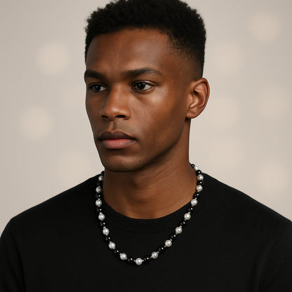 Tiger’s Eye and Pearl Necklace – Silver Finish