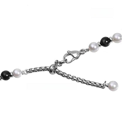 Tiger’s Eye and Pearl Necklace – Silver Finish