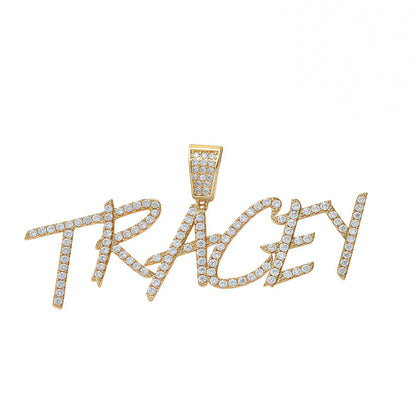 Custom Iced Out Script Name Pendant – 14K Gold Finish