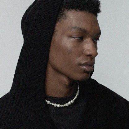 Offset Pearl Necklace – Silver Finish