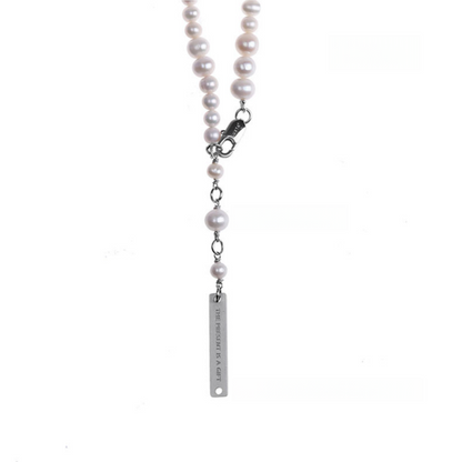 Offset Pearl Necklace – Silver Finish