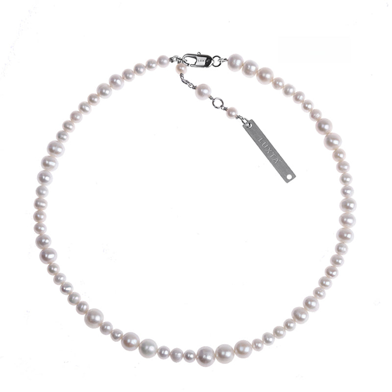 Offset Pearl Necklace – Silver Finish