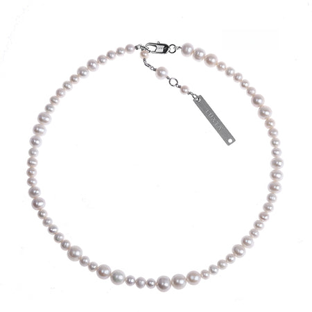 Offset Pearl Necklace – Silver Finish