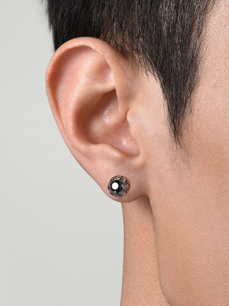 7.5mm S925 Black Zircon Wave Stud Earrings
