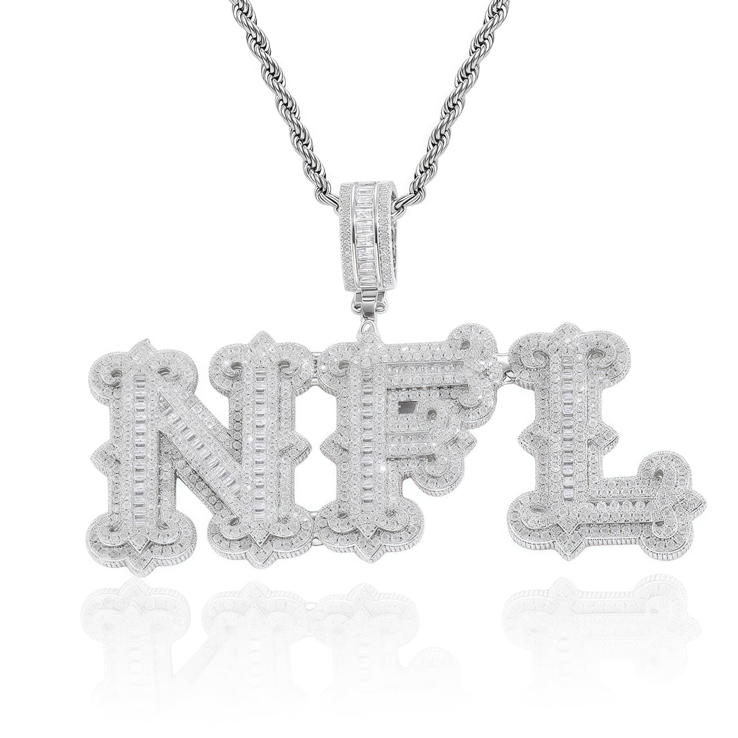 Custom Iced Out Bubble Letter Name Pendant – White Gold Finish