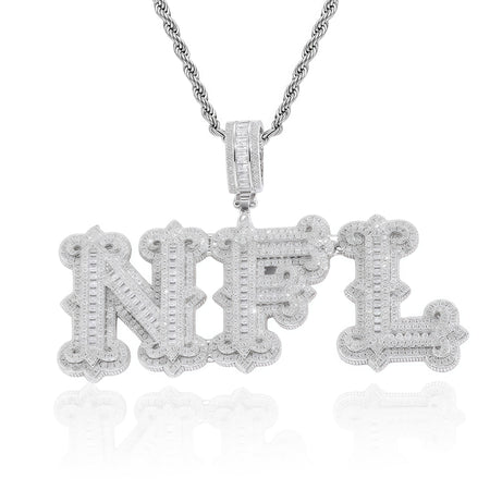 Custom Iced Out Bubble Letter Name Pendant – White Gold Finish